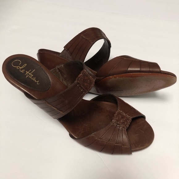 Cole Haan Nike Air Huarache Oxblood Brown Leather Wedge Sandals 10B - Picture 2 of 8